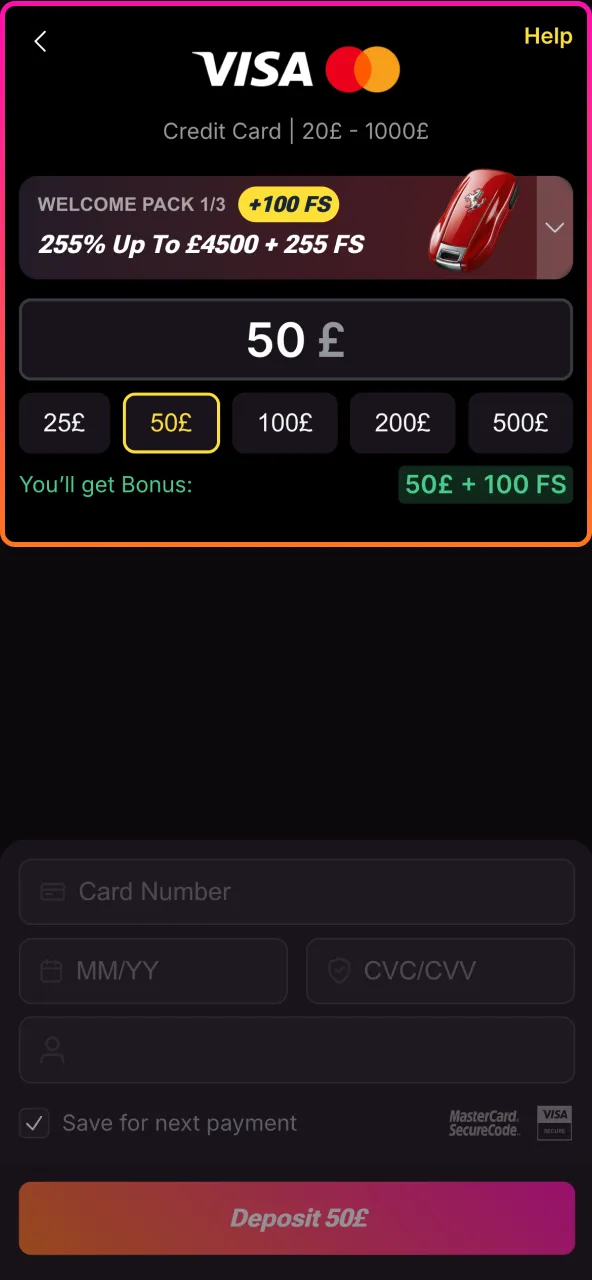 Set your Daytona Spin top‑up value, then review and continue.