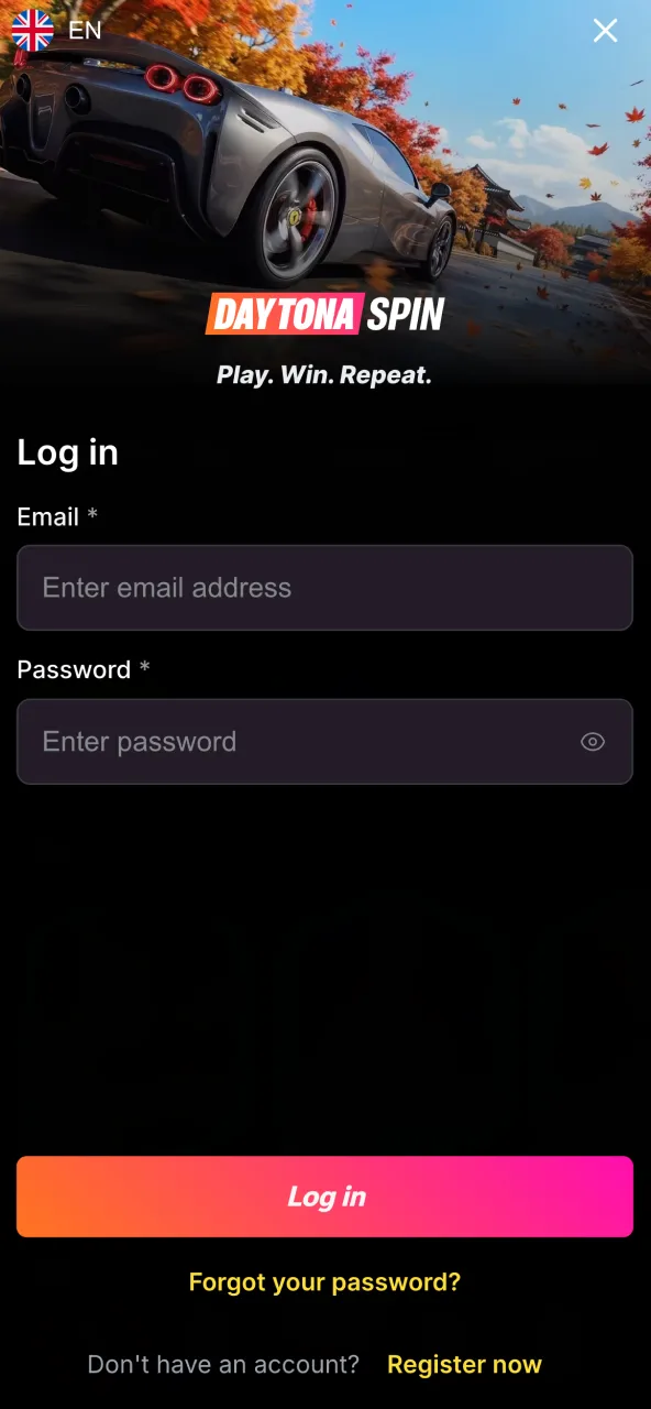 Log in to Daytona Spin to open your dashboard and account tools.